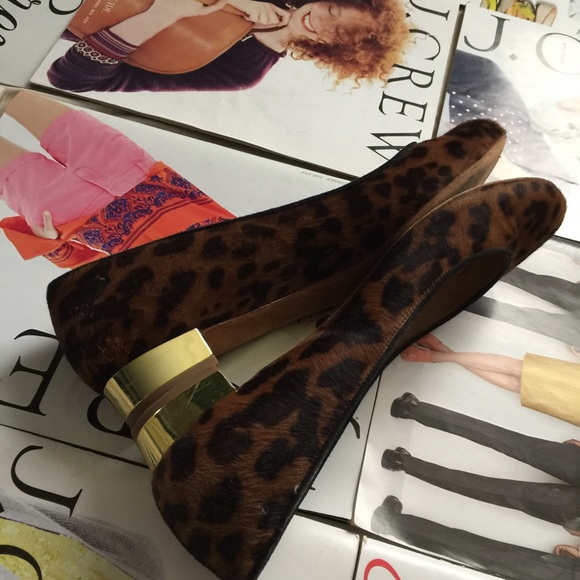 JCREW JANEY LEOPARD GOLD HEEL FLATS sz 7 - Picture 3 of 6